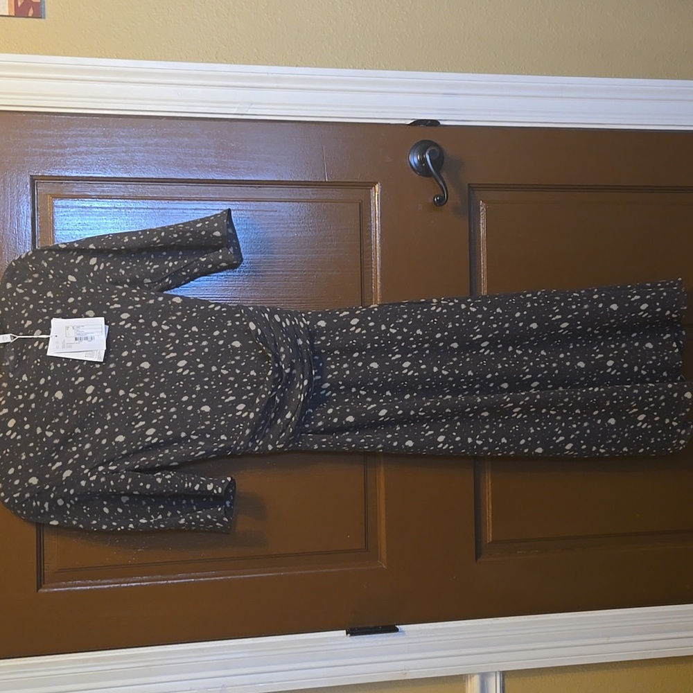 Stockholm Atelier-Brn/tan crinkled short sleeved A line dress with band S 6 NWT.